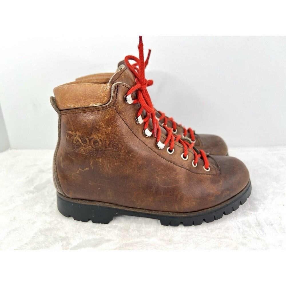 Vtg Asolo Hiking Boots Brown Leather Vibram Backpacking Womens 6 Made in Italy
